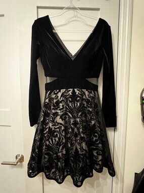 Xscape V Neck Velvet Burnout Dress